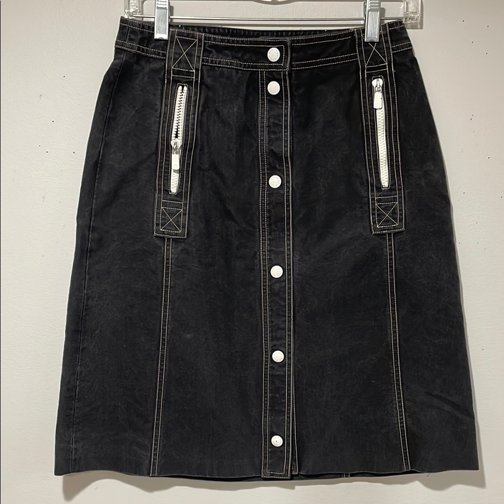 Michael Kors Black Denim Skirt with White Stitching